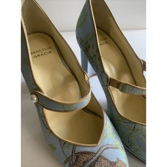 Sarah Flint X Gracie Perfect Mary Jane Platform 85 Pump Jacquard Tropics 39(8.5) - Picture 16 of 16